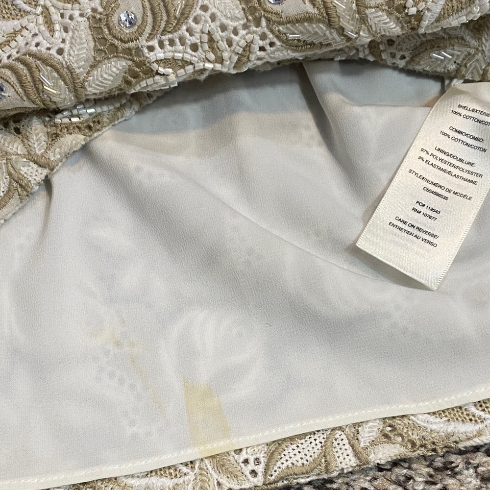 🆕 Alice + Olivia Lizzie Embellished Cream and Brown Floral Mini Shift Dress - Picture 7 of 10